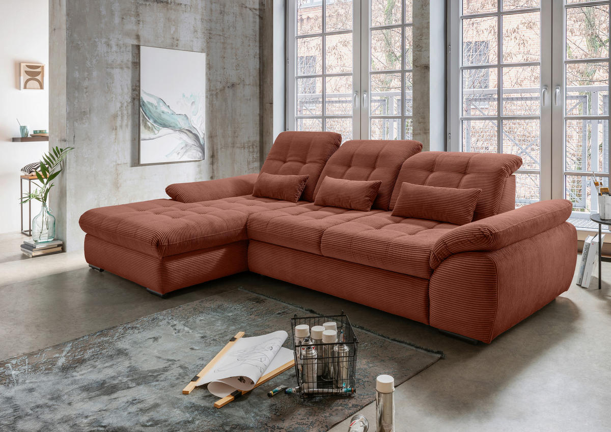 ECKSOFA in Cord Koralle  - Koralle/Schwarz, Modern, Textil/Metall (184/314cm) - Livetastic