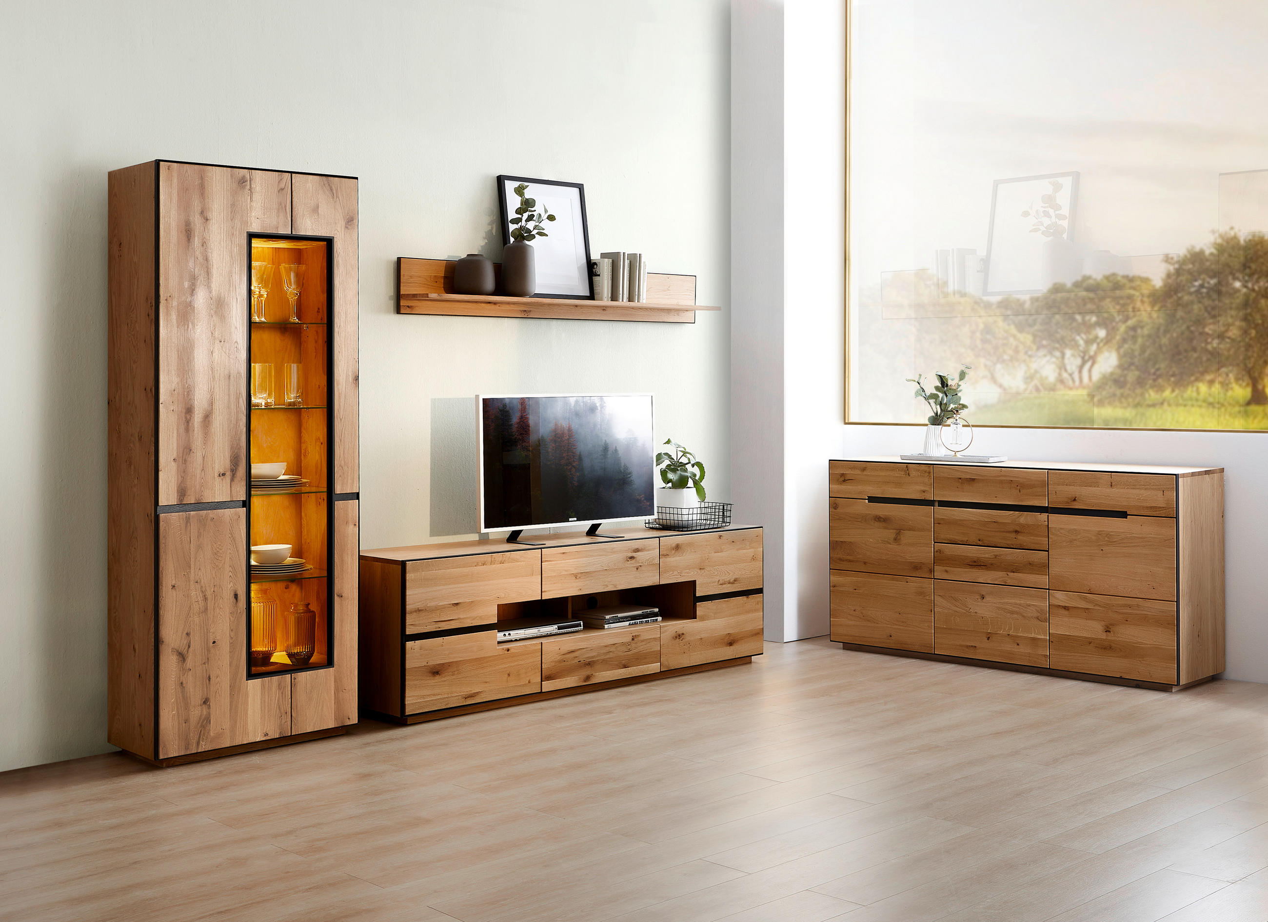 WOHNWAND  in  270/203/47 cm  - Anthrazit, KONVENTIONELL, Glas/Holz (270/203/47cm) - Linea Natura