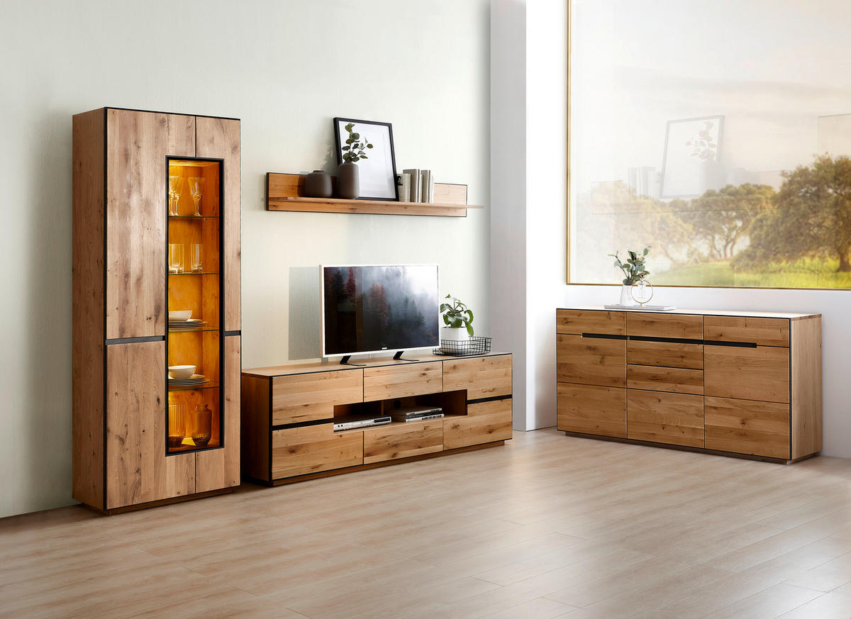 KOMODA POD TELEVIZI, divoký dub, antracitová, 181/62/47 cm - antracitová, Konvenční, kov/dřevo (181/62/47cm) - Linea Natura