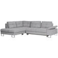 ECKSOFA inkl.Funktionen Hellgrau Flachgewebe  - Hellgrau, Design, Textil/Metall (229/296cm) - Novel