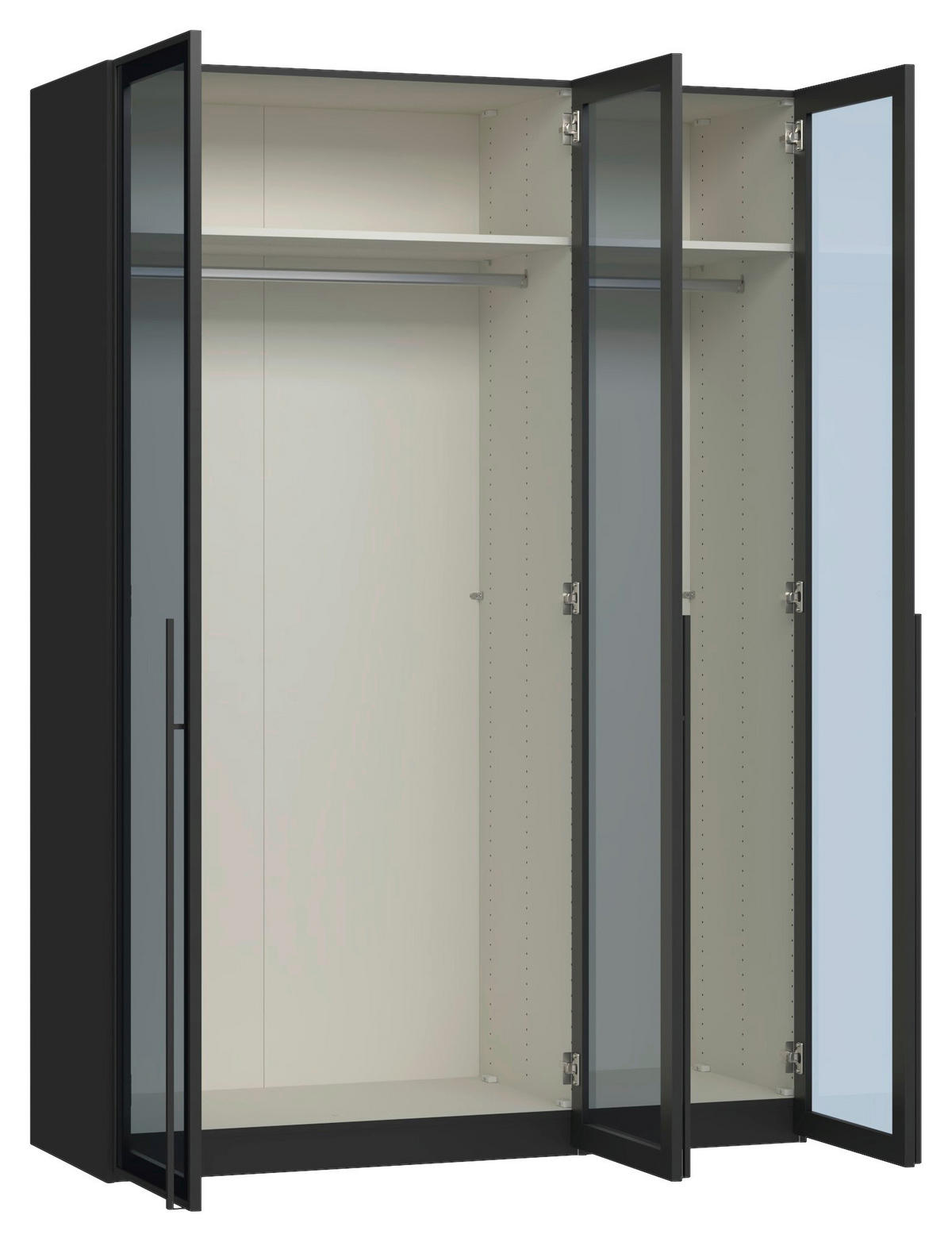 DREHTÜRENSCHRANK 152/220/59 cm,  in Schwarz, 3-türig  - Schwarz, Design, Glas/Holzwerkstoff (152/220/59cm) - Jutzler