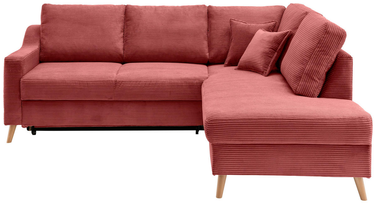 ECKSOFA in Cord Koralle  - Koralle/Naturfarben, MODERN, Holz/Textil (230/200cm) - Livetastic