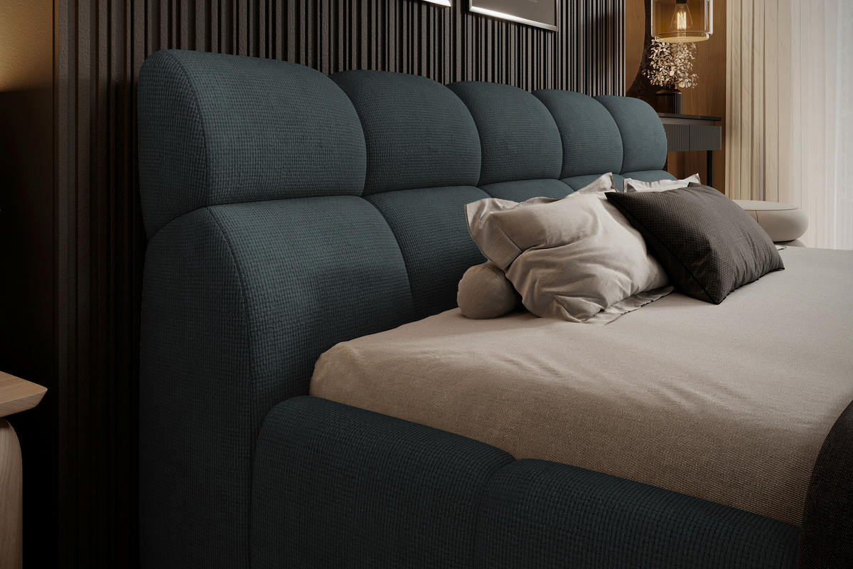 TAPACIRANI KREVET 140/200 cm     petrolej plava, sivo-plava  - sivo-plava/crna, Dizajnerski, tekstil/plastika (140/200cm) - Esposa