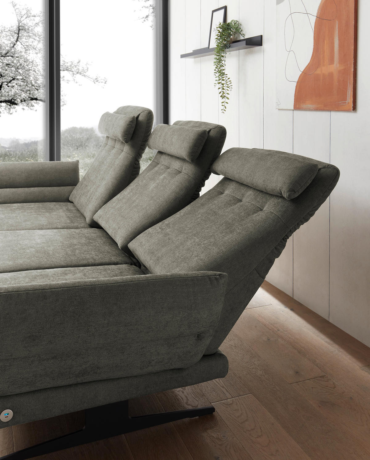 ECKSOFA in Flachgewebe Grün  - Schwarz/Grün, Design, Textil/Metall (176-217/279-327cm) - Dieter Knoll