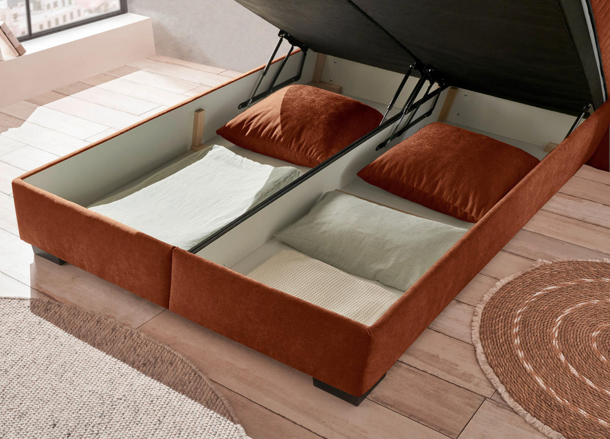 BOXBETT 160/200 cm  in Cognac  - Cognac/Schwarz, Modern, Holzwerkstoff/Kunststoff (160/200cm) - MID.YOU