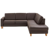 ECKSOFA Valdera in Echtleder Dunkelbraun  259/235 cm  - Eiche Bianco/Dunkelbraun, KONVENTIONELL, Leder/Holz (259/235cm) - Valdera