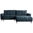ECKSOFA Blau Chenille Rückenkissen, Bettkasten, Schlaffunktion, Rücken echt, Liegefläche im Originalstoff  - Blau/Schwarz, KONVENTIONELL, Holz/Textil (266/180cm) - Carryhome