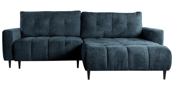 ECKSOFA Blau Chenille Rückenkissen, Bettkasten, Schlaffunktion, Rücken echt, Liegefläche im Originalstoff  - Blau/Schwarz, KONVENTIONELL, Holz/Textil (266/180cm) - Carryhome