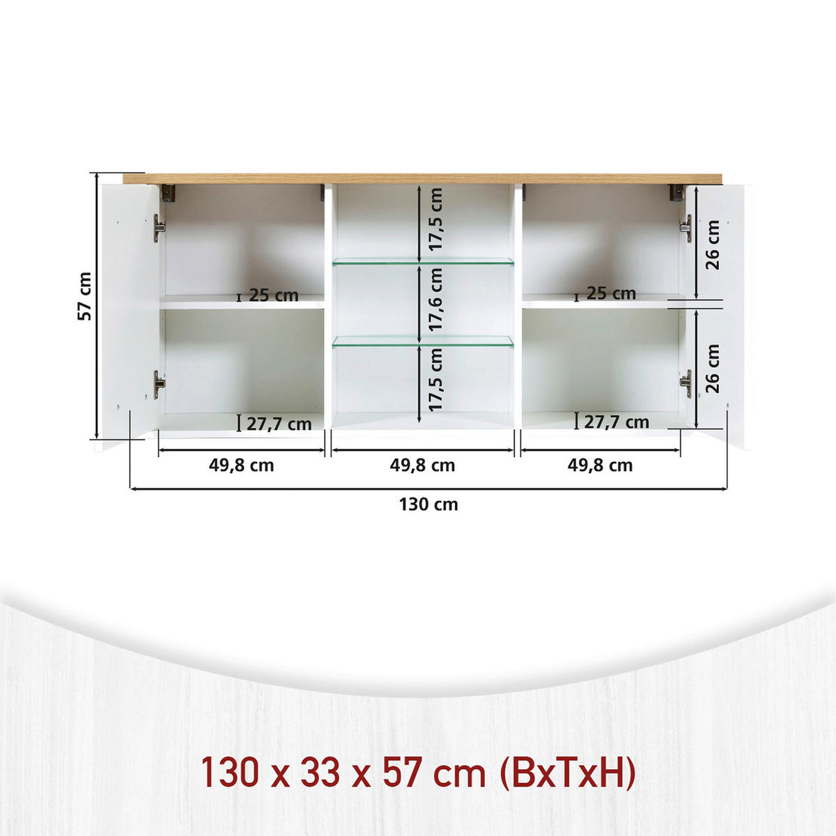 KÜCHENLEERBLOCK   in Weiß, Eiche Artisan  - Silberfarben/Weiß, MODERN, Glas/Holzwerkstoff (430/167/60cm) - home24