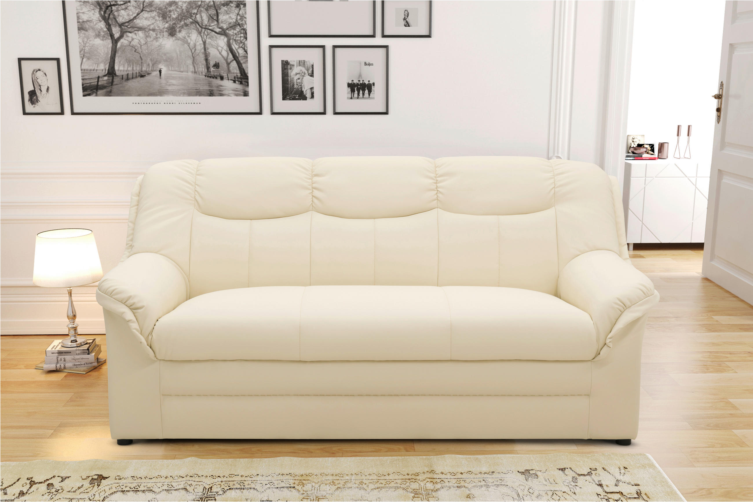 3-SITZER-SOFA BERLIN FK Lederlook Beige  - Beige/Schwarz, KONVENTIONELL, Kunststoff/Textil (178/89/87cm) - MID.YOU