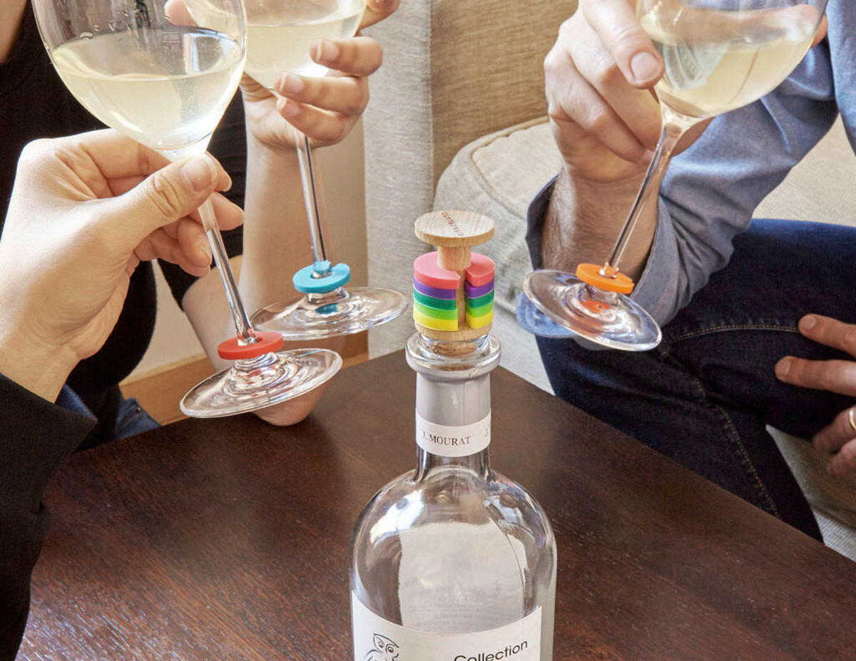 SADA ZNAČIEK NA POHÁRE - viacfarebná, Basics, drevo/plast (3/6/4cm) - Kikkerland