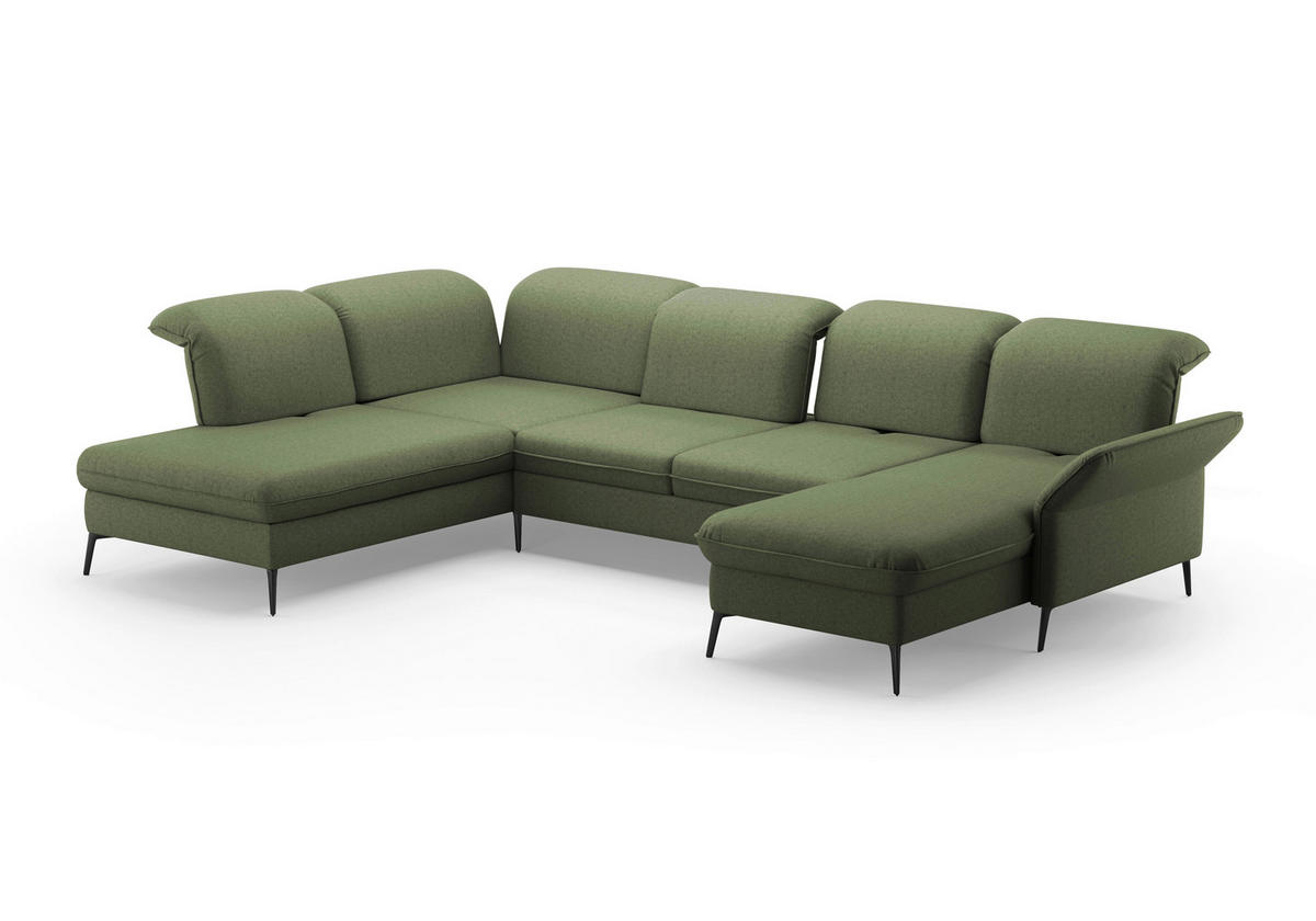 WOHNLANDSCHAFT in Flachgewebe Olivgrün  - Schwarz/Olivgrün, Konventionell, Textil/Metall (231/359/198cm) - Sit & More