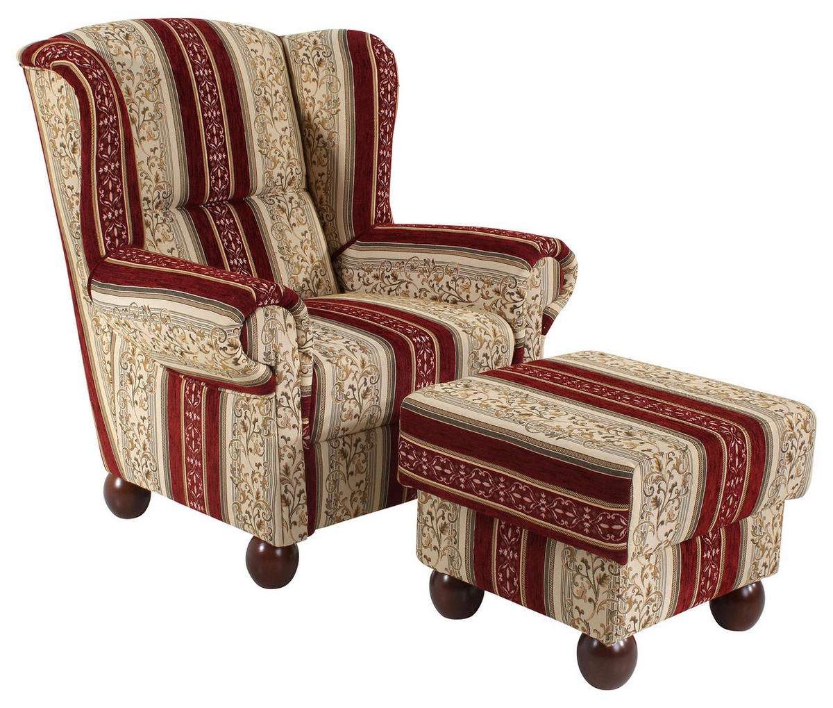 OHRENSESSEL in Chenille Rot  - Dunkelbraun/Rot, KONVENTIONELL, Holz/Textil (93/103/87cm) - Max Winzer