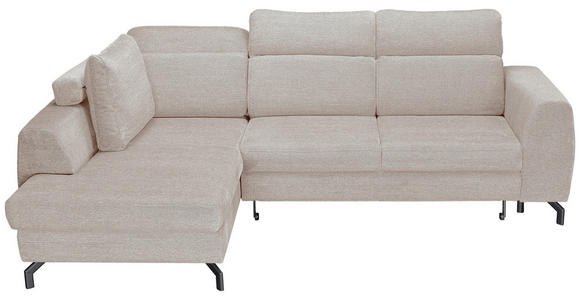 ECKSOFA Beige Chenille  inkl. Zierkissen, Bettkasten, Schlaffunktion, Rücken echt, Kopfteilverstellung, Liegefläche im Originalstoff  - Beige/Schwarz, KONVENTIONELL, Textil/Metall (185/266cm) - Carryhome