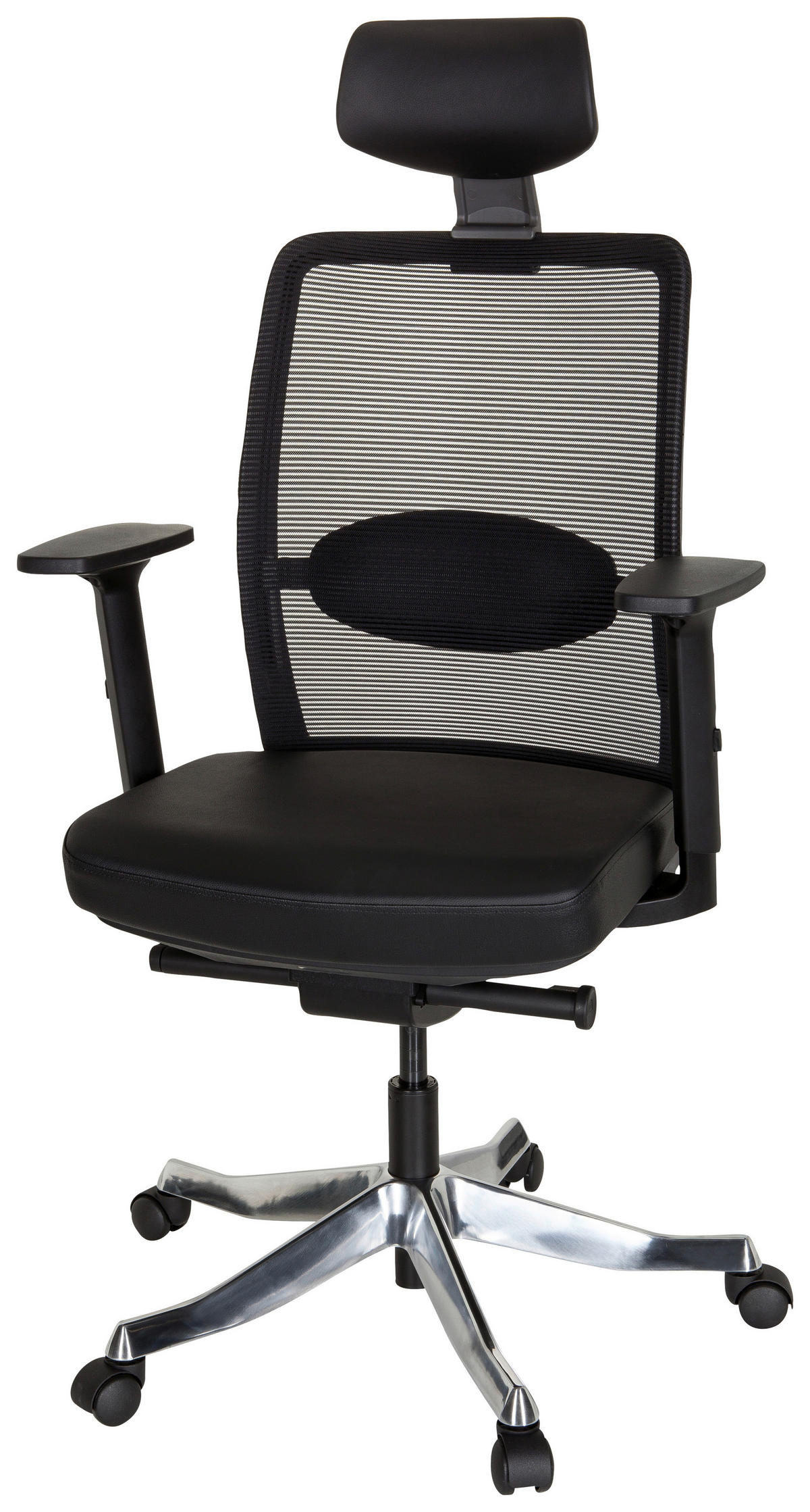 DREHSTUHL Netzbespannung Schwarz  - Schwarz, MODERN, Leder/Kunststoff (68/138/60cm) - MID.YOU