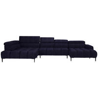 WOHNLANDSCHAFT in Samt, Webstoff Schwarz  - Schwarz, Design, Textil/Metall (216/385/177cm) - Welnova
