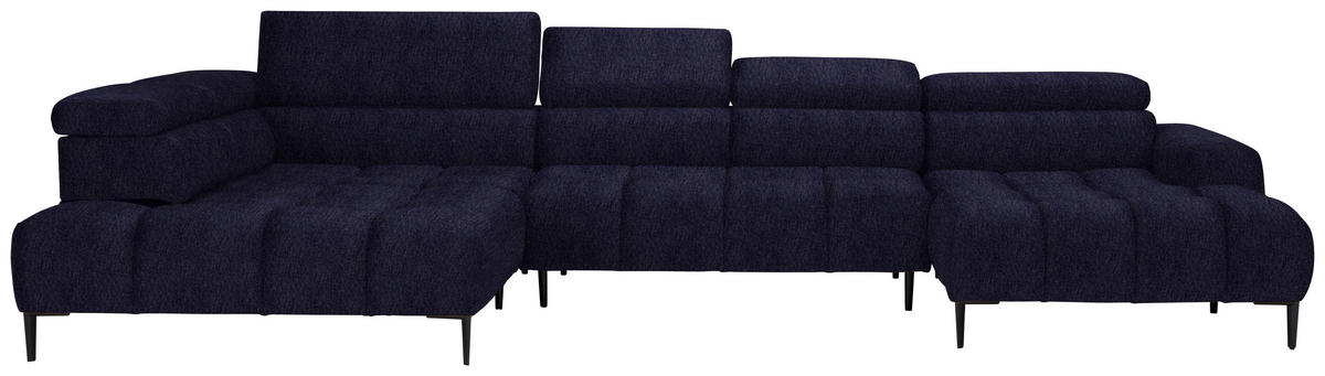 WOHNLANDSCHAFT in Samt, Webstoff Schwarz  - Schwarz, Design, Textil/Metall (216/385/177cm) - Welnova