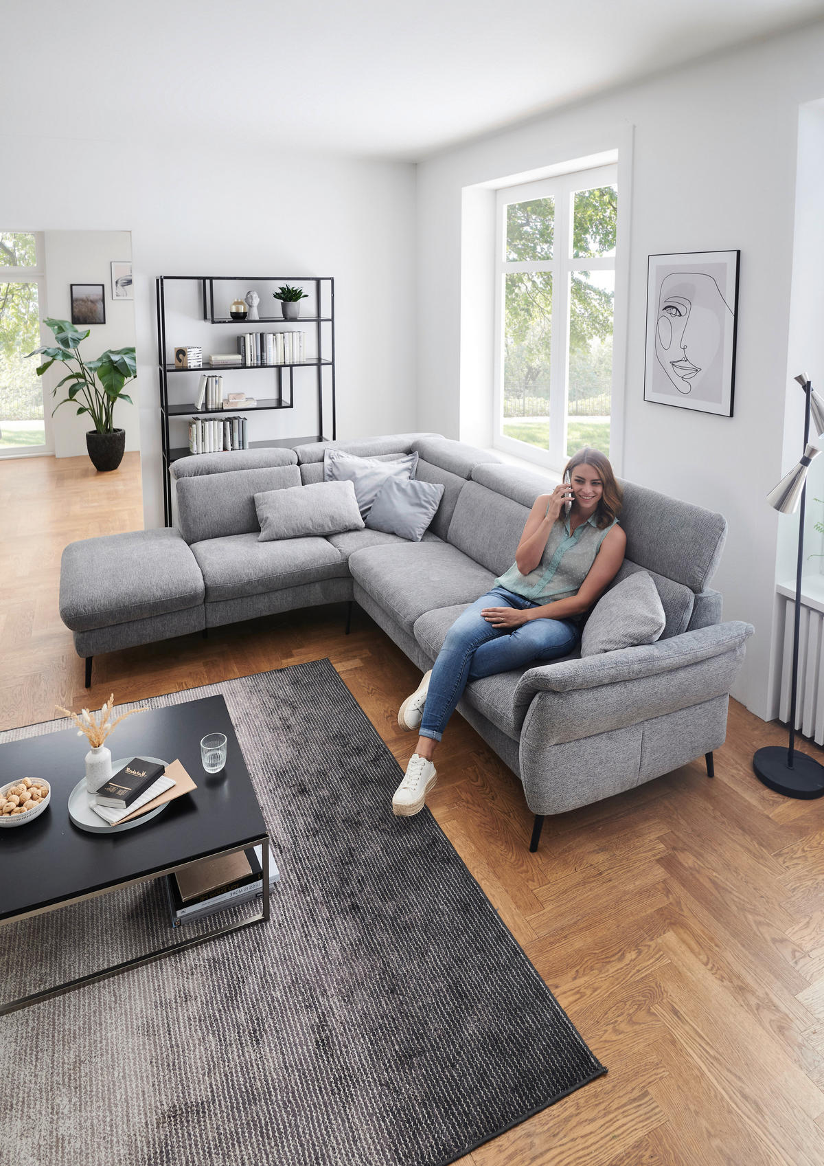 ECKSOFA in Struktur Grau  - Schwarz/Grau, Modern, Textil/Metall (235/275cm) - Cantus