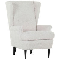 OHRENSESSEL in Flachgewebe Weiss  - Weiss/Dunkelbraun, Design, Holz/Textil (72/104/85cm) - MID.YOU