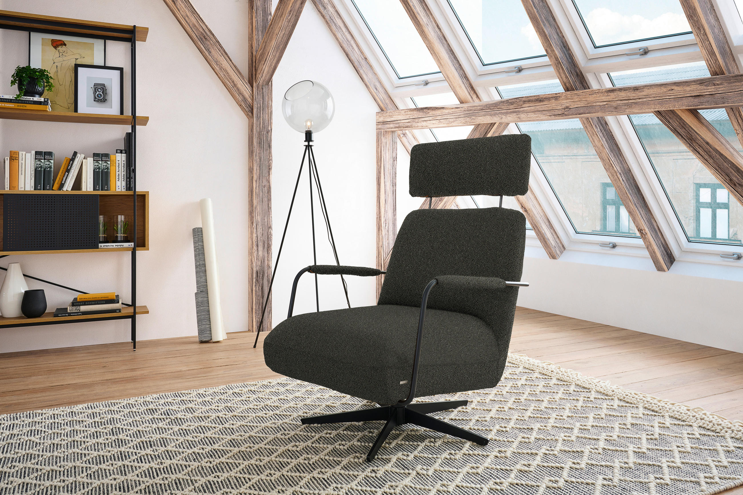 SESSEL in Flachgewebe, Bouclé Schwarz  - Schwarz, Design, Textil/Metall (71/103/91cm) - Koinor