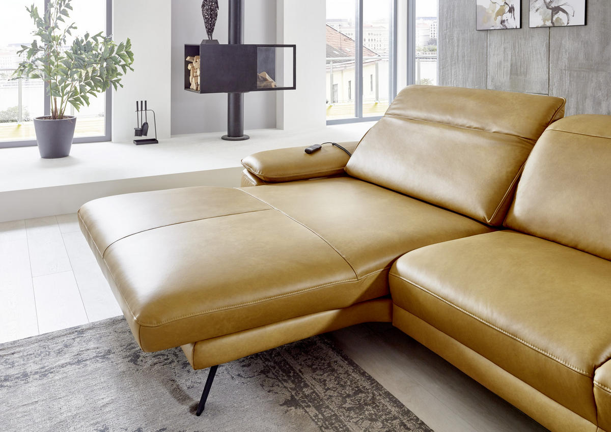 ECKSOFA in Echtleder Hellbraun  328/193 cm  - Hellbraun/Schwarz, Design, Leder/Metall (328/193cm) - Dieter Knoll