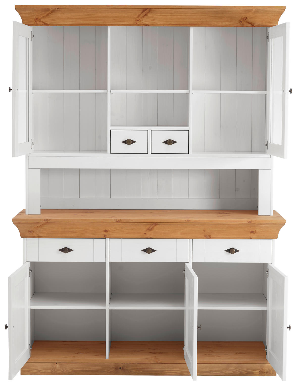 BUFFET 143/197/45 cm  in Weiß, Laugenfarbig  - Laugenfarbig/Weiß, ROMANTIK / LANDHAUS, Glas/Holz (143/197/45cm) - Boxxx