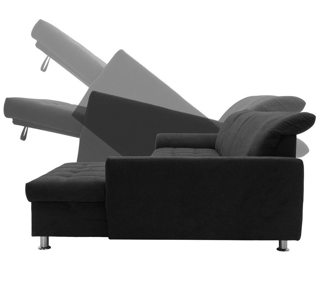 ECKSCHLAFSOFA MERIDIAN Mikrofaser Schlammfarben  inkl. Bettkasten, Schlaffunktion, Rücken echt  - Chromfarben/Schlammfarben, KONVENTIONELL, Textil/Metall (171/278cm) - MID.YOU