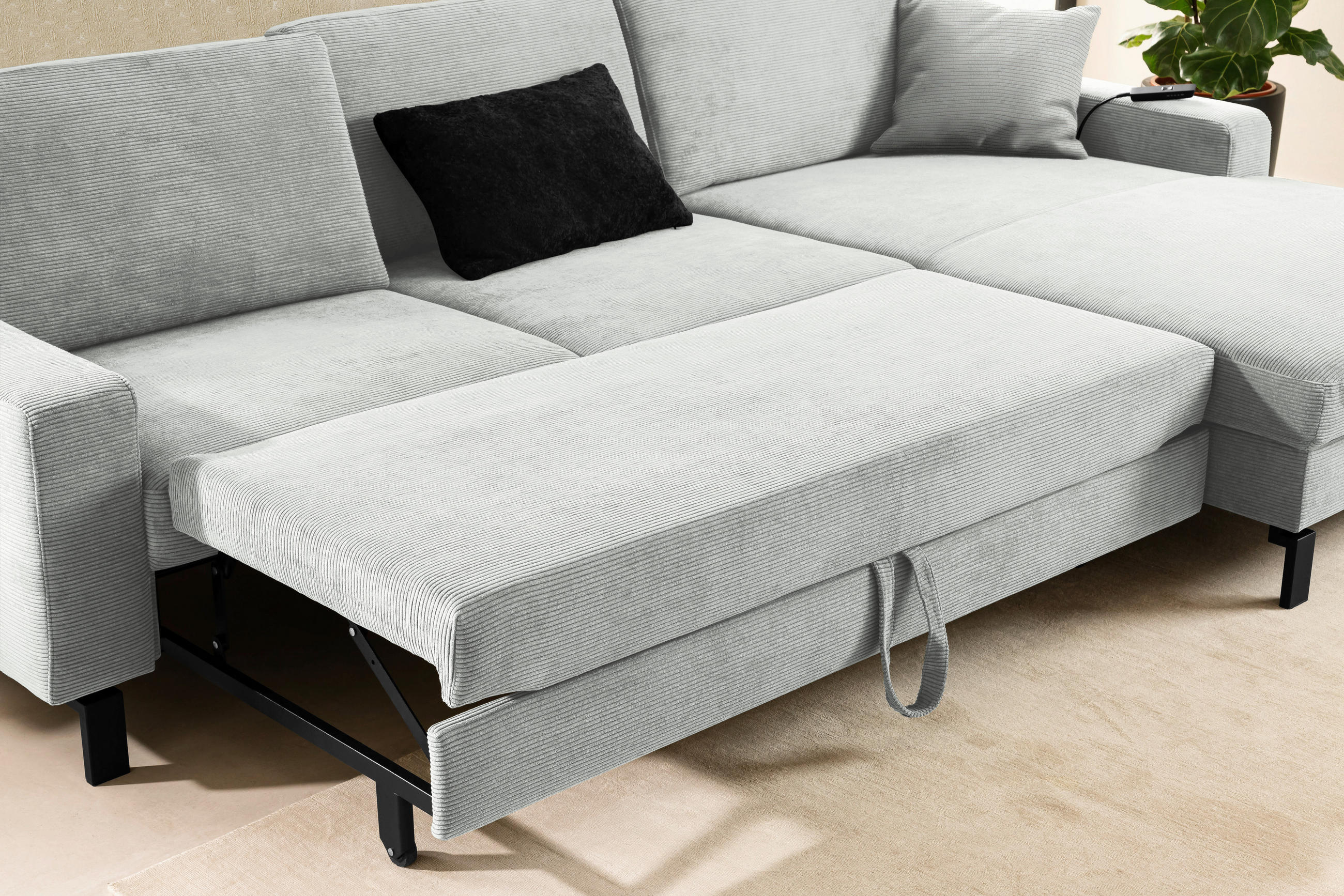 ECKSOFA in Cord Silberfarben  - Silberfarben/Schwarz, Design, Textil/Metall (298/185-209cm) - Pure Home Lifestyle