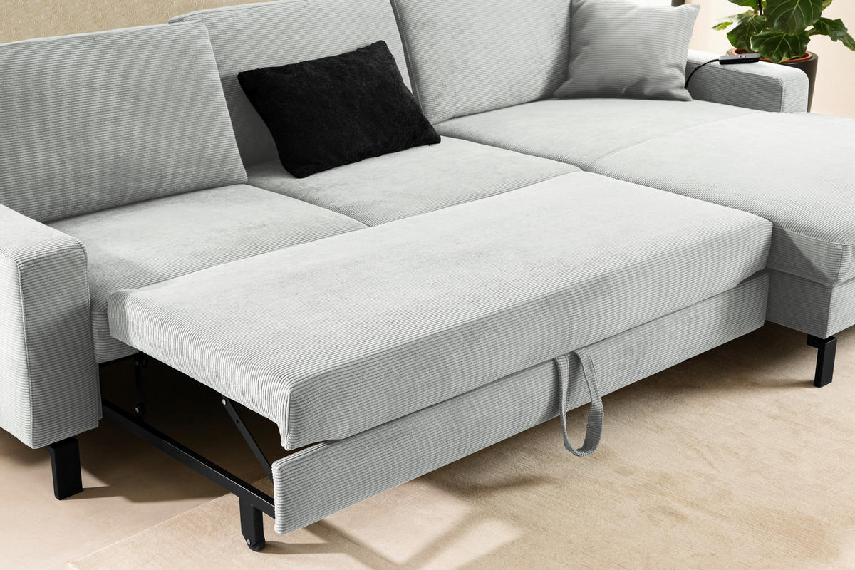 ECKSOFA in Cord Silberfarben  - Silberfarben/Schwarz, Design, Textil/Metall (298/185-209cm) - Pure Home Lifestyle