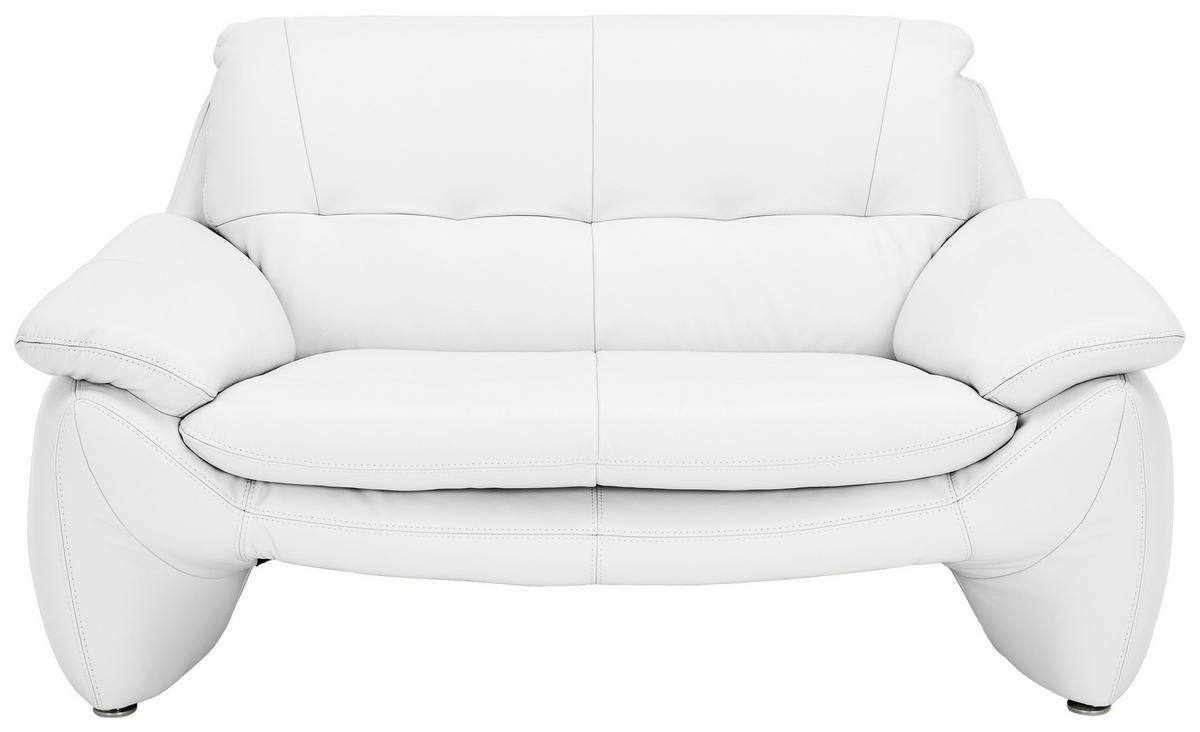 2-SITZER-SOFA Weiß Echtleder  - Silberfarben/Weiß, KONVENTIONELL, Leder/Metall (154/86/91cm) - Celina Home