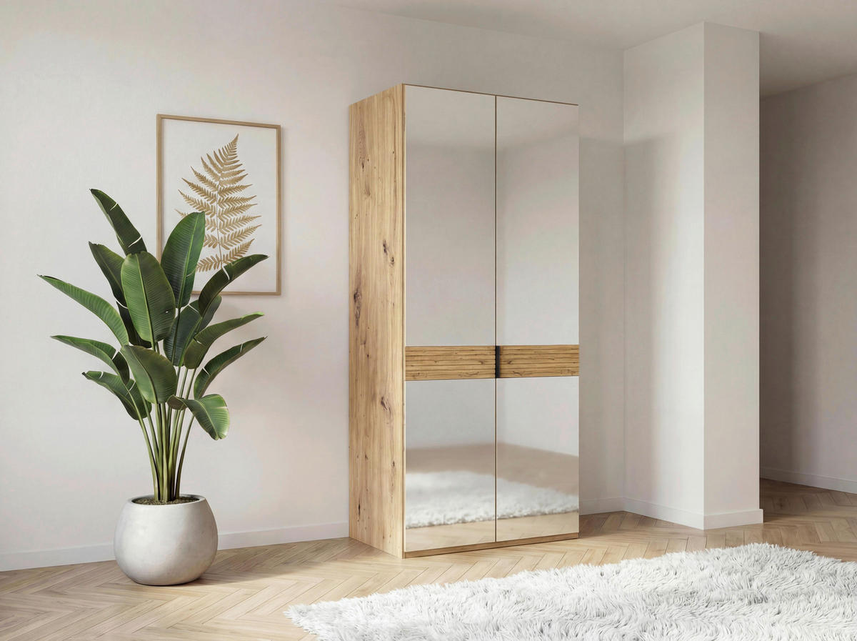 DREHTÜRENSCHRANK 100/216/58 cm,  in Eiche Bianco, 2 Tür(en)  - Schieferfarben/Eiche Bianco, Design, Glas/Holz (100/216/58cm) - Musterring