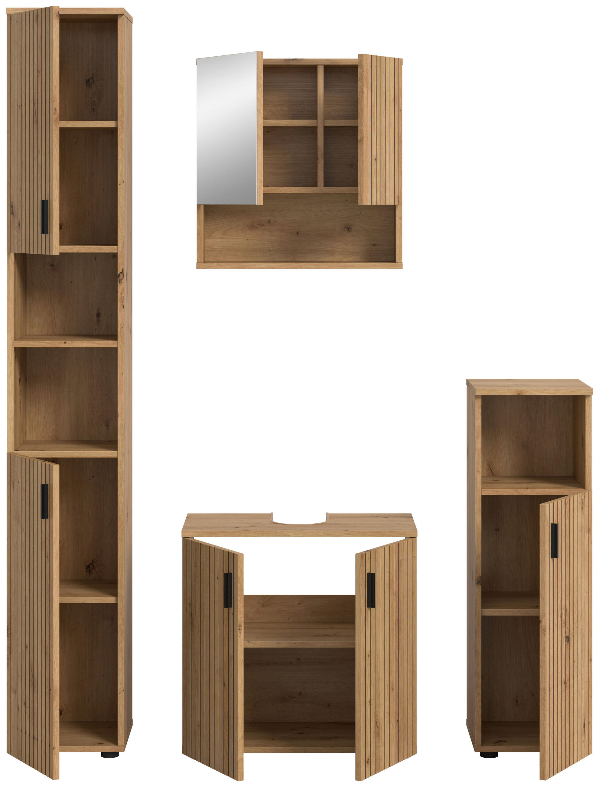 Thumbnail - Mid.you Badezimmer, Eiche Artisan, Kunststoff, 4-teilig, Holzoptik, 6 Fächer, 120 cm, FSC Mix, hängend, stehend, Badezim...