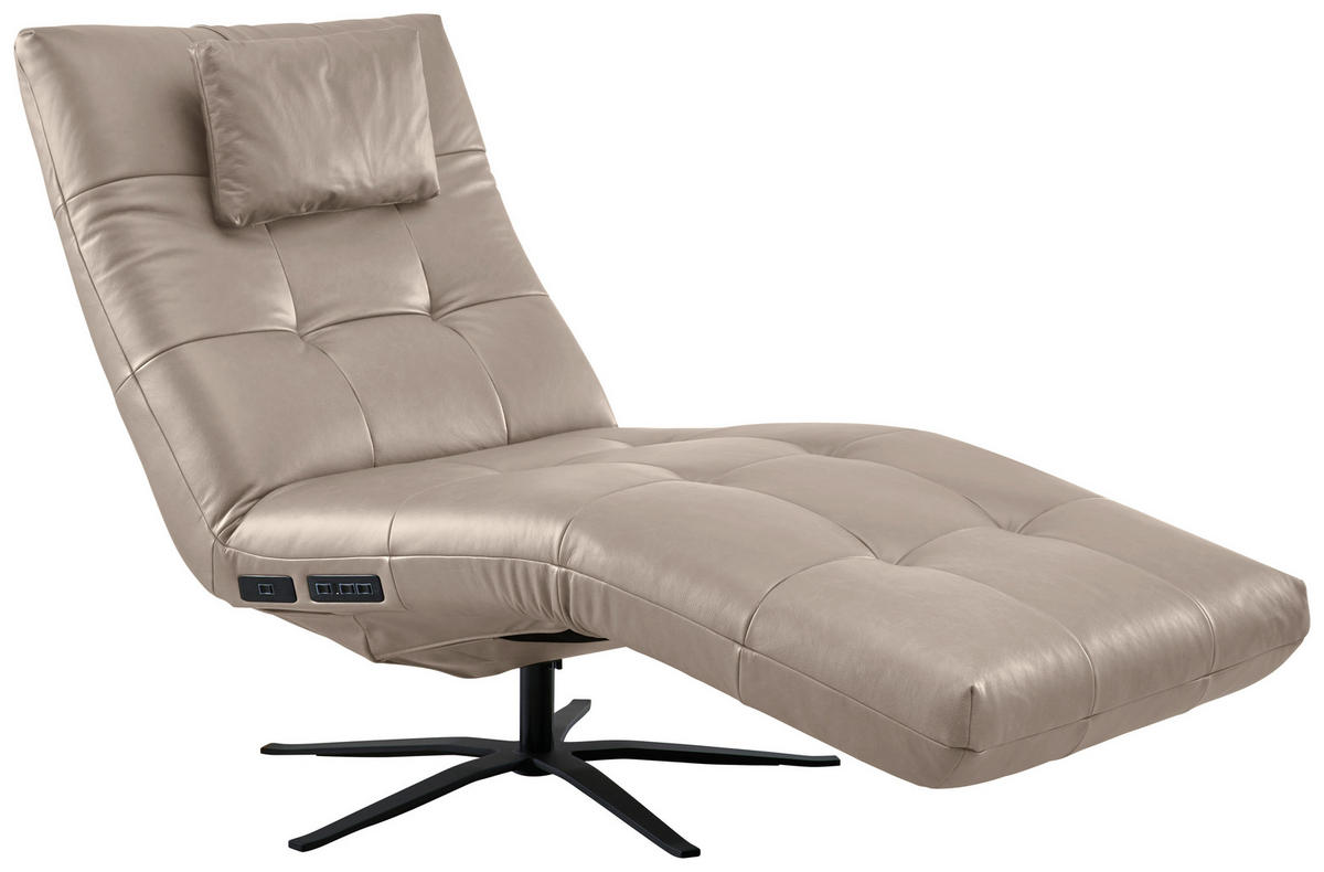 RELAXLIEGE in Echtleder Graubraun  - Graubraun/Schwarz, MODERN, Leder/Metall (82/53-115/156-206cm) - Pure Home Comfort