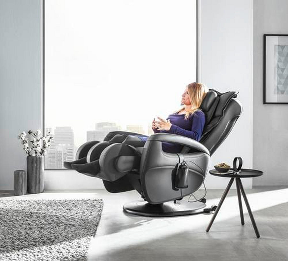 MASSAGESESSEL Lederlook Schwarz    - Schwarz, Design, Kunststoff/Textil (80/117/114cm) - Cantus