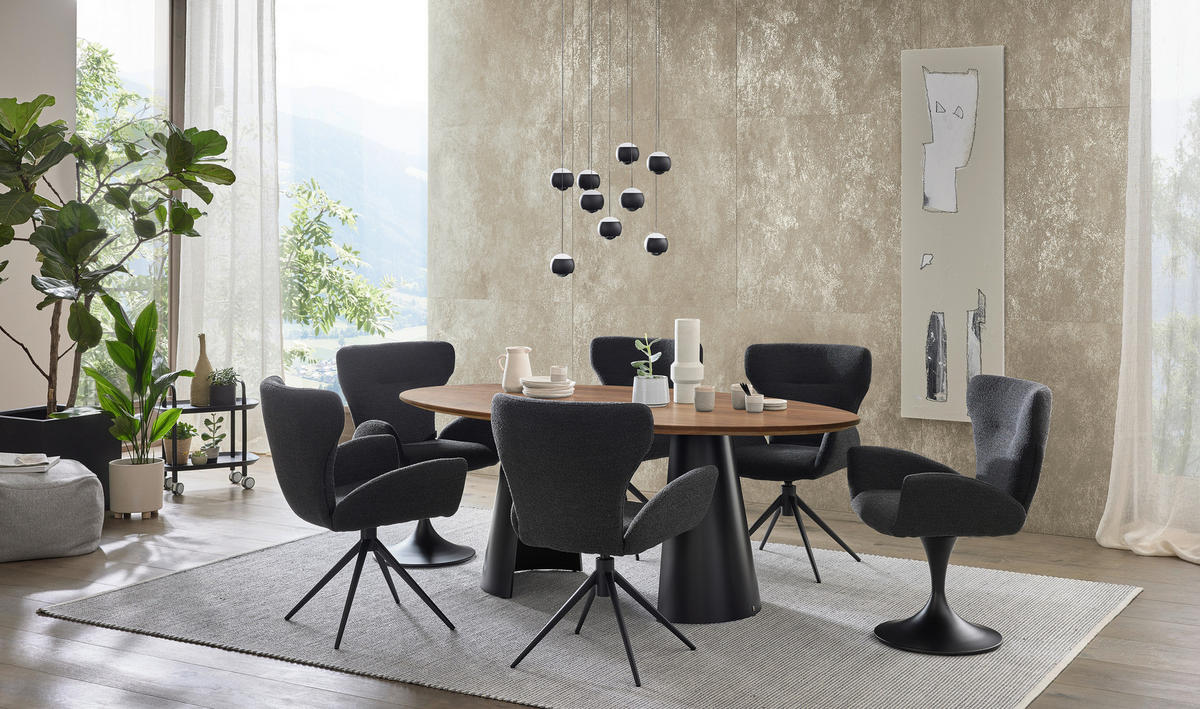 ESSTISCH 220/115/76 cm Echtholz  Holz in verschiedenen Größen erhältlich, Variantenauswahl, Gestellauswahl oval Nussbaumfarben  - Nussbaumfarben/Schwarz, Design, Holz (220/115/76cm) - Musterring