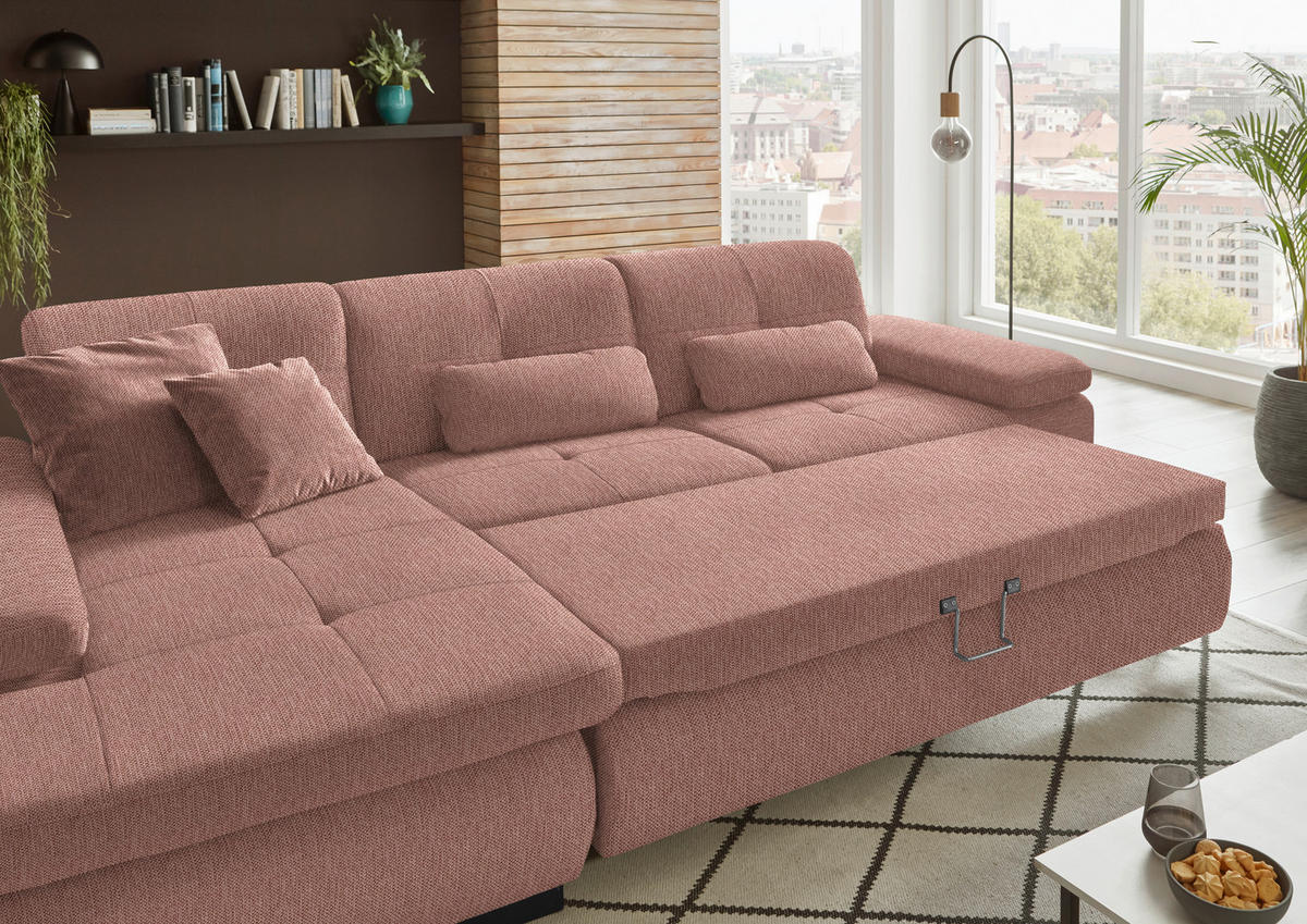 ECKSOFA in Flachgewebe Orange  - Schwarz/Orange, Design, Textil/Metall (174/297cm) - Beldomo Style