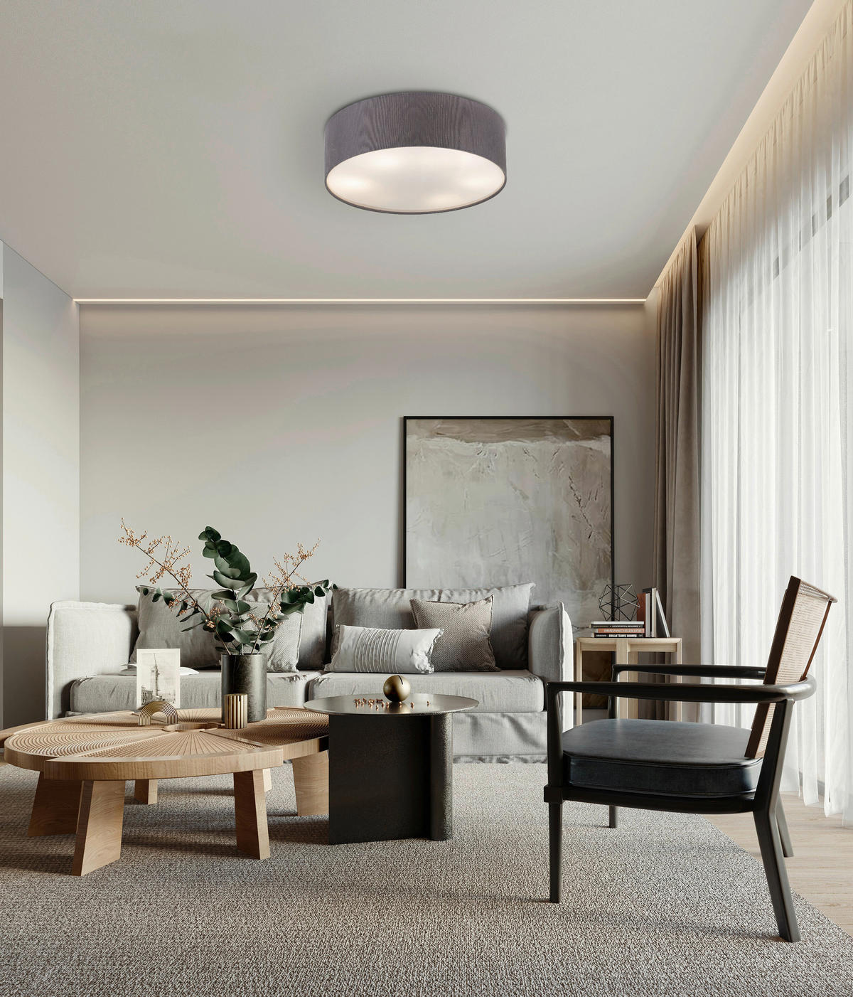 DECKENLEUCHTE  45/13 cm    - Weiß/Grau, Basics, Kunststoff/Textil (45/13cm) - Novel