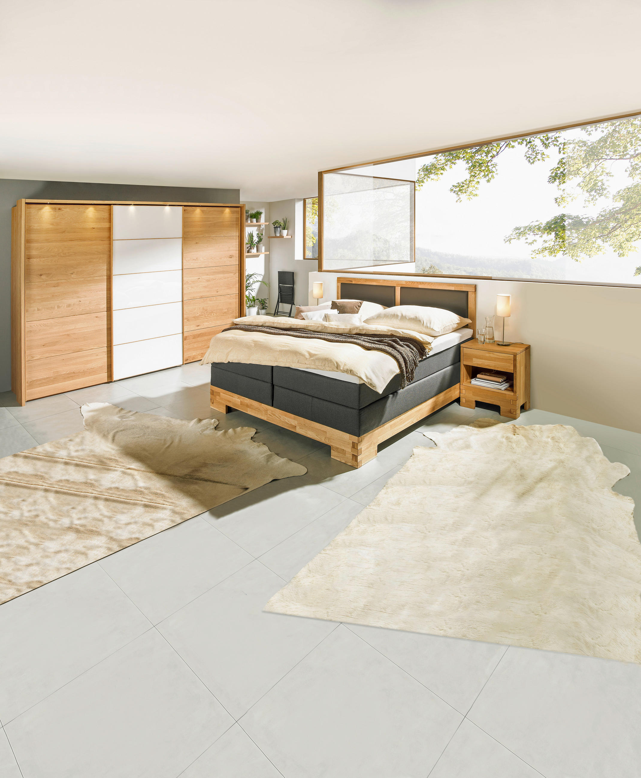 Thumbnail - Linea Natura Nachtschrank, Eiche, Holz, Wildeiche, massiv, 1 Schublade(n) Schubladen, 52x60x38 cm, Holzmöbel, Holztische...