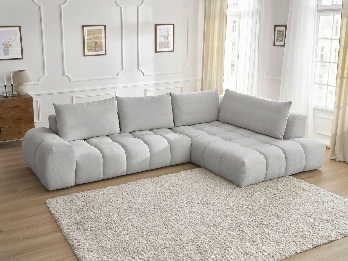 ECKSOFA Ottomane rechts  EVEREST Hellgrau Struktur  - Hellgrau/Schwarz, MODERN, Kunststoff/Textil (352/210cm) - Livetastic