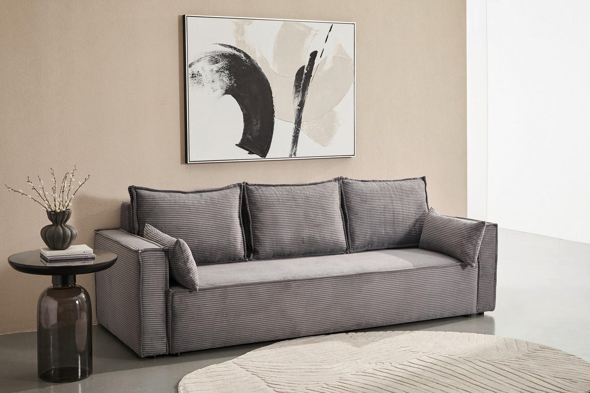 SCHLAFSOFA  mit Rücken echt, Armteil links, Armteil rechts Cord Anthrazit  - Anthrazit/Schwarz, Design, Textil (232/85/92cm) - Xora