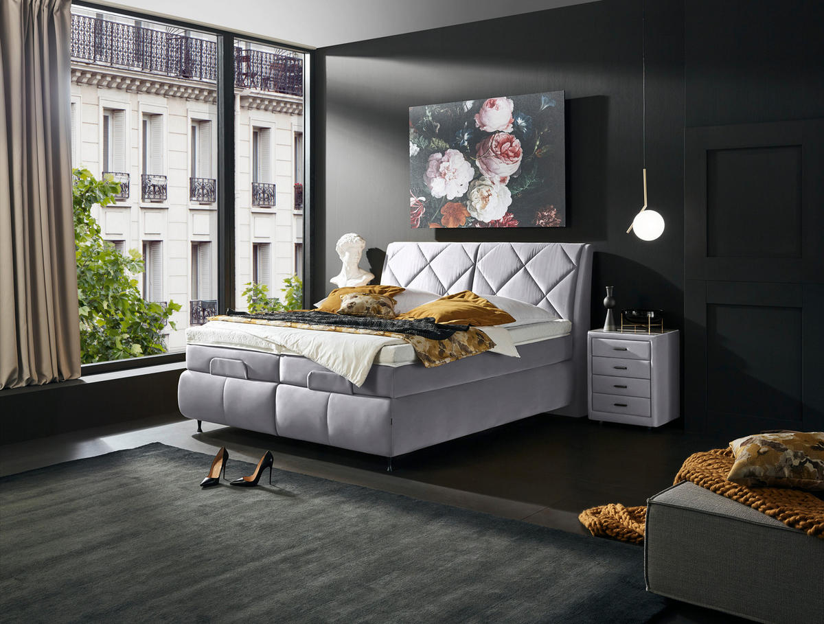 BOXSPRINGBETT 180/200 cm  in Hellgrau  - Hellgrau/Schwarz, Konventionell, Textil/Metall (180/200cm) - Dieter Knoll