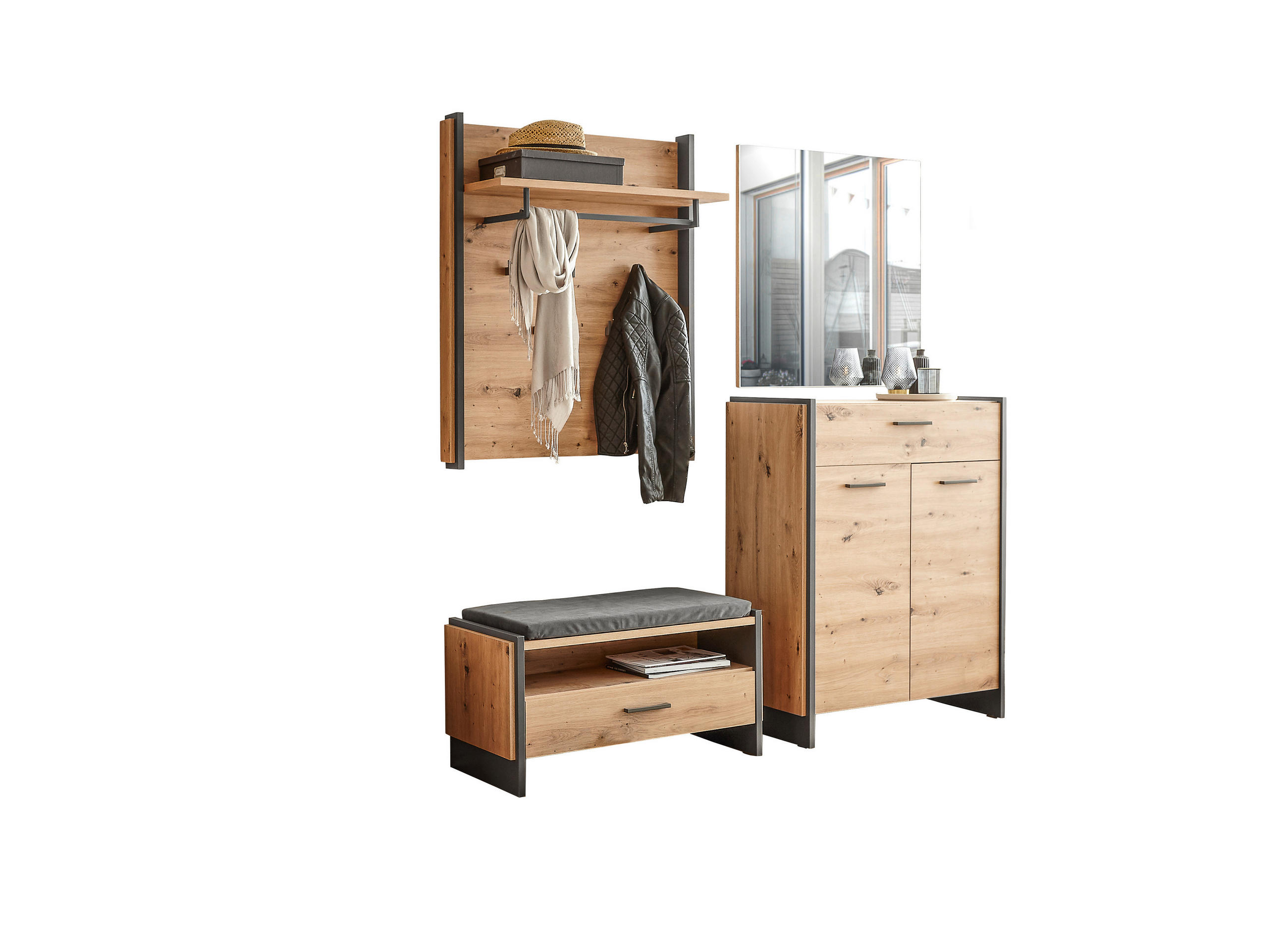 SCHUHSCHRANK in 87,1/108,5/41,3 cm - Eiche Artisan/Grau, Trend, Holzwerkstoff/Kunststoff (87,1/108,5/41,3cm) - Hom`in