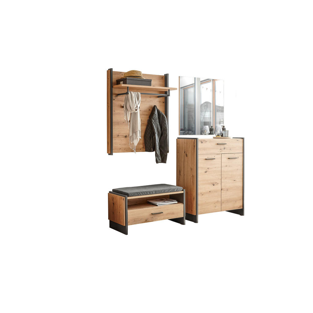 Thumbnail - Hom`in Schuhschrank, Grau, Eiche Artisan, Kunststoff, 3 Fächer, 1 Schublade(n) Schubladen, 87.1x108.5x41.3 cm, Beimöbel ...