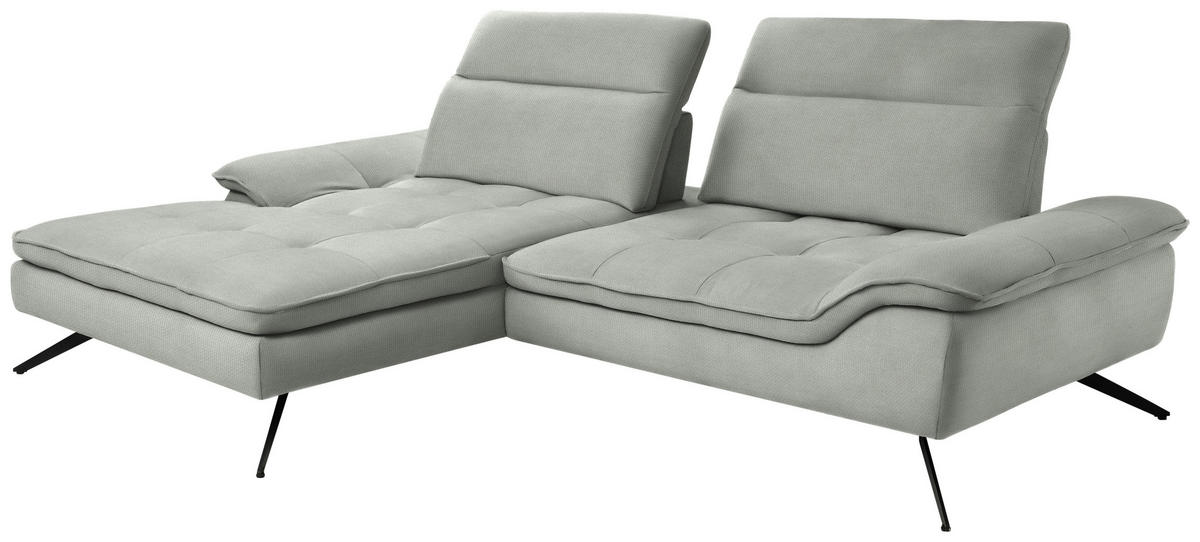 ECKSOFA in Webstoff Hellgrau  - Hellgrau/Schwarz, Design, Textil/Metall (179-202/288cm) - Stylife