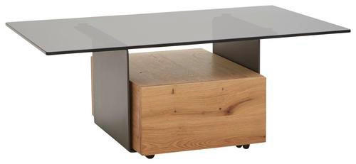 COUCHTISCH Wildeiche furniert, mehrschichtige Massivholzplatte (Tischlerplatte) ESG, Parsolglas 70/115/43 cm rechteckig Anthrazit, Grau, Eichefarben  - Eichefarben/Anthrazit, Natur, Glas/Holz (70/115/43cm) - Voglauer