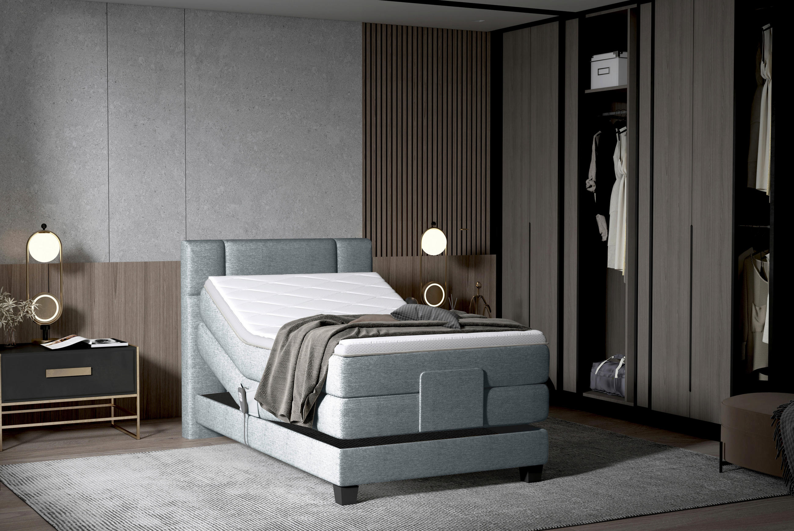 BOXSPRINGBETT 90/200 cm  in Grau  - Schwarz/Grau, KONVENTIONELL, Holz/Kunststoff (90/200cm) - Esposa
