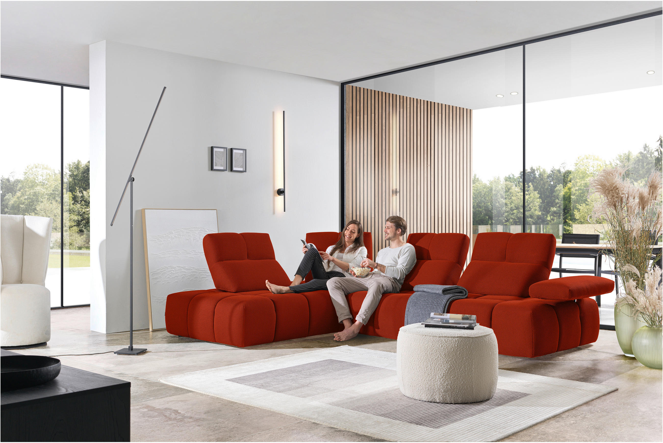 ECKSOFA in Struktur Dunkelorange  - Dunkelorange/Schwarz, Design, Kunststoff/Textil (233/313cm) - Emilio Belluti