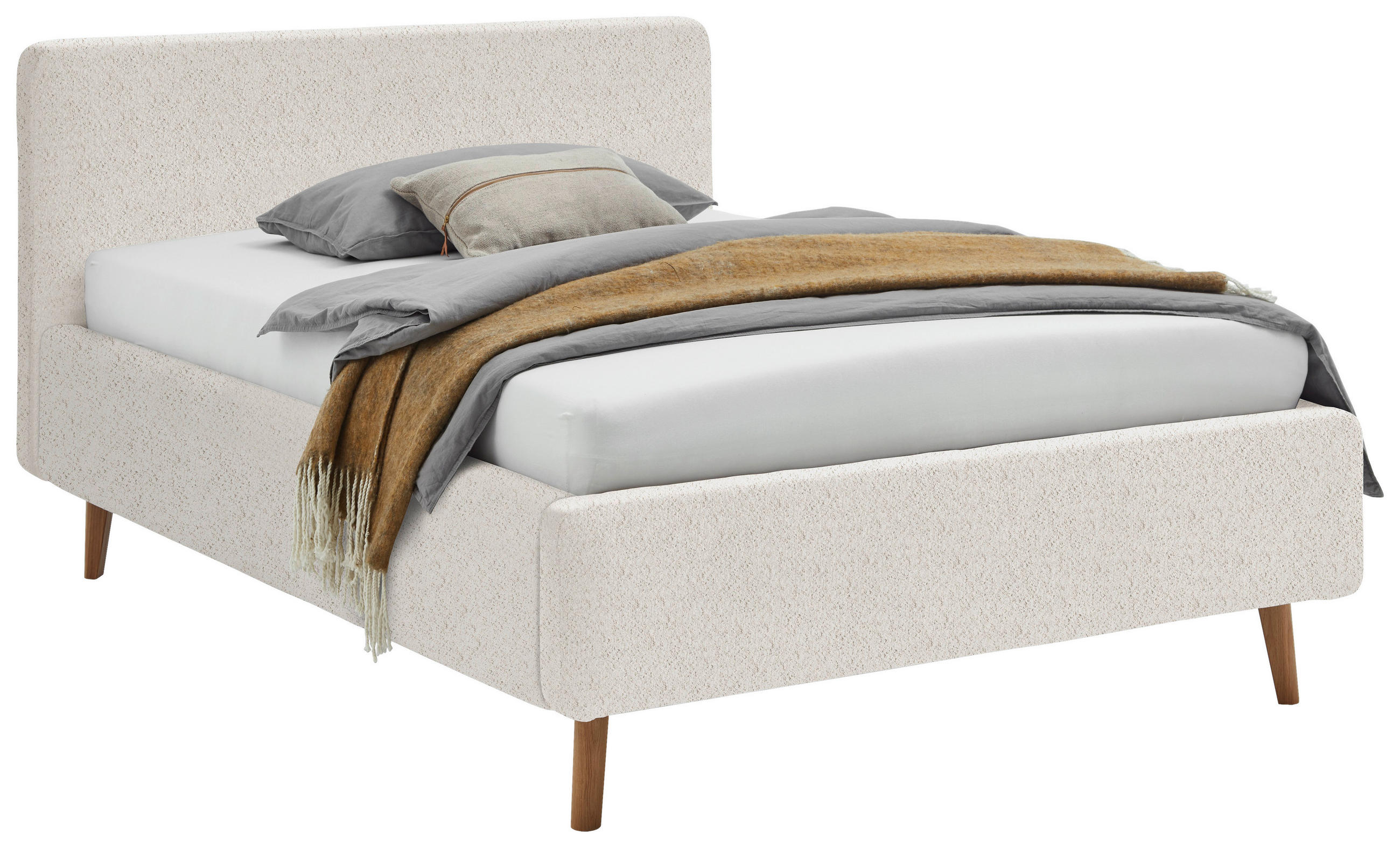 POLSTERBETT 140/200 cm,  in Creme, Lattenrost, Bettkasten,  - Eichefarben/Birkefarben, Design, Holz/Textil (140/200cm) - Xora