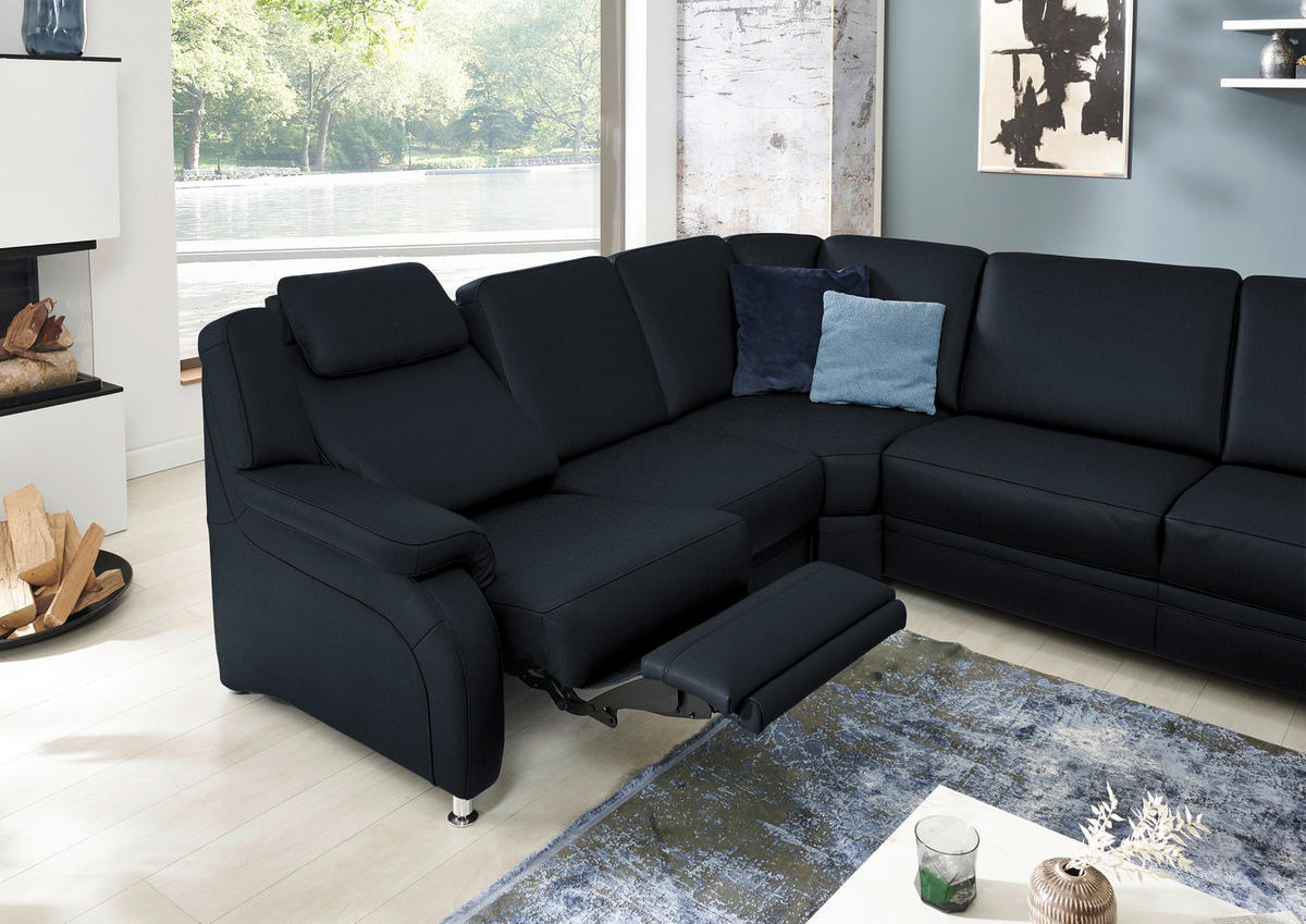 WOHNLANDSCHAFT Echtleder Dunkelblau  - Alufarben/Dunkelblau, Konventionell, Leder/Metall (239/329/165cm) - Beldomo Premium