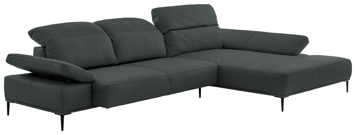 ECKSOFA  in Echtleder Schwarz  322/206 cm  - Schwarz, MODERN, Leder/Metall (322/206cm) - Chilliano